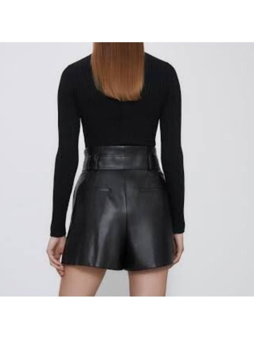 TRUTH BY REPUBLIC BLACK FAUX LEATHER SHORTS HIGH WAISTED WITH BELT SIZE 10 NWT - Picture 2 of 9